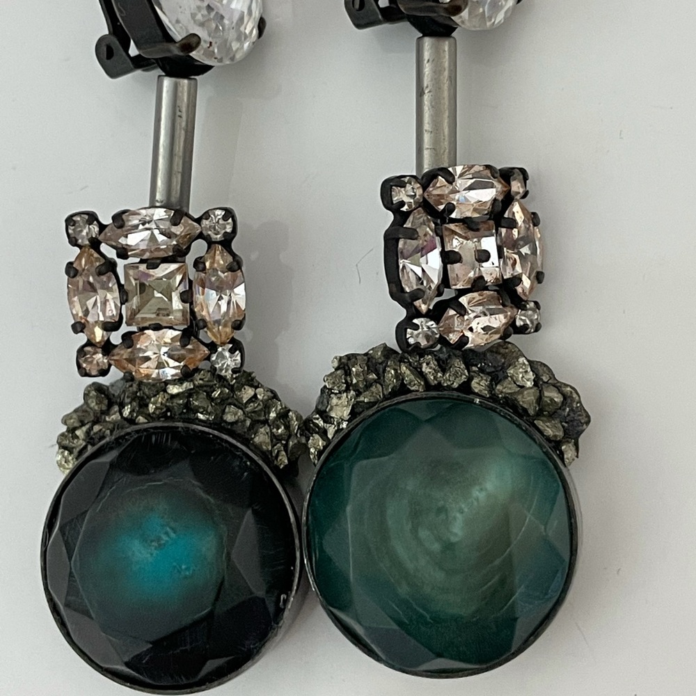 Marni Green, Teal and Clear Crystal Drop Earrings - Picture 8 of 8